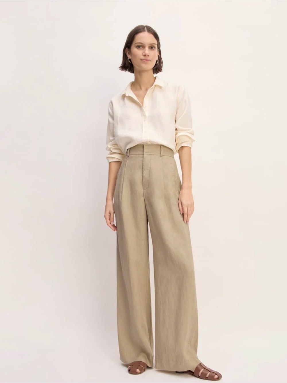 Everlane The Linen Way High Drape Pant Trench coat Khaki  Size 8 NWT